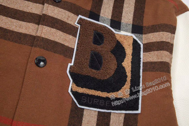 Burberry專櫃巴寶莉2023FW新款羊毛呢拼皮格子棒球服夾克外套 男女同款 tzy2975